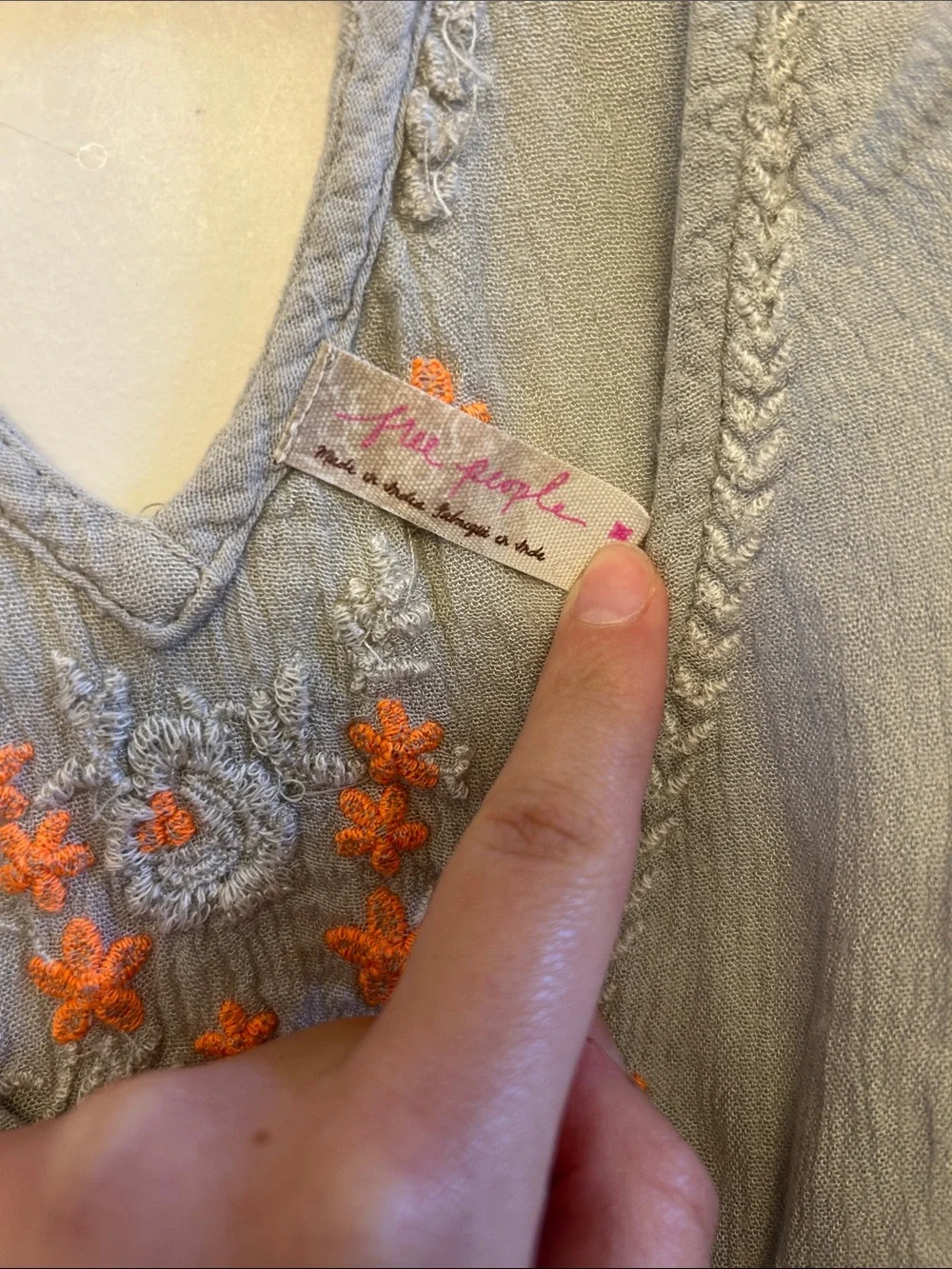 Free People Light Gray Tunic with Orange Floral Embroidery - Picture 2 of 2